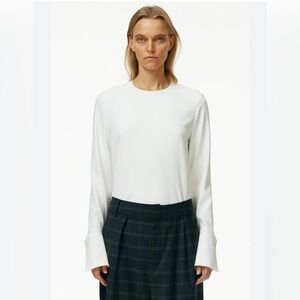 TIBI CHALKY DRAPE LONG SLEEVE TOP - IVORY French Cuff Detail Neutral Size 2 $395